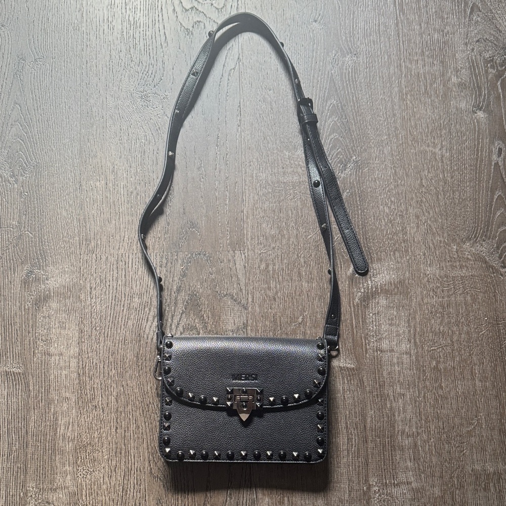 Chic Black Studded Crossbody Bag comes with extra strap